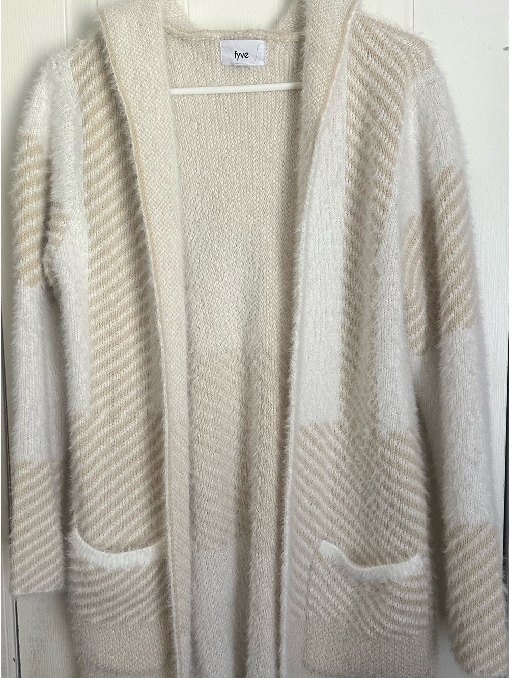 Fyve Cream & Beige Open-Front Cozy Knit Cardigan